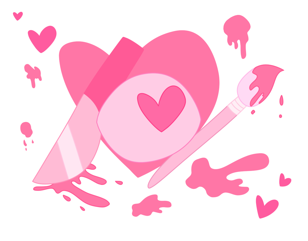 eye with hearts that has a paintbrush and knife with goop (custom art fight icon!!)